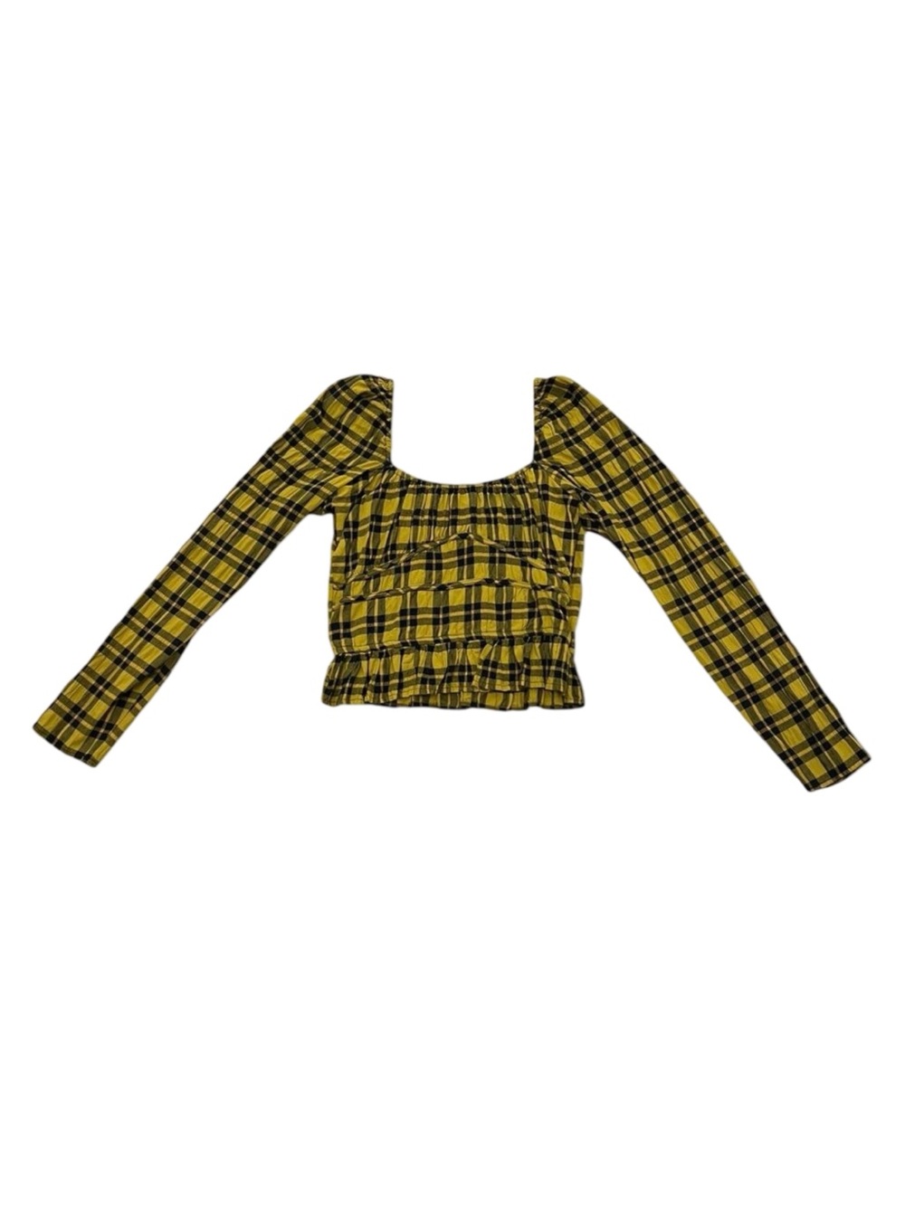 Women’s Wray Yellow & Black Plaid Smocked Top 2010s